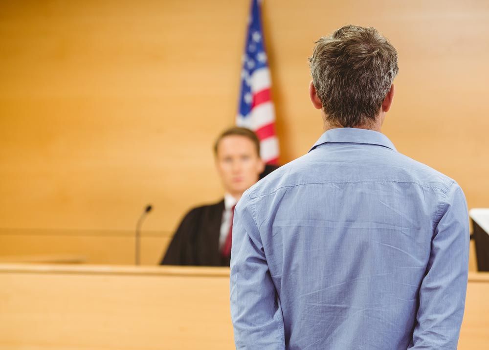 man in court